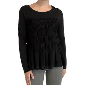Sundance Long Sleeve Blouse Shirt Black Ruched Ruffle Elegant Goth Size Medium
